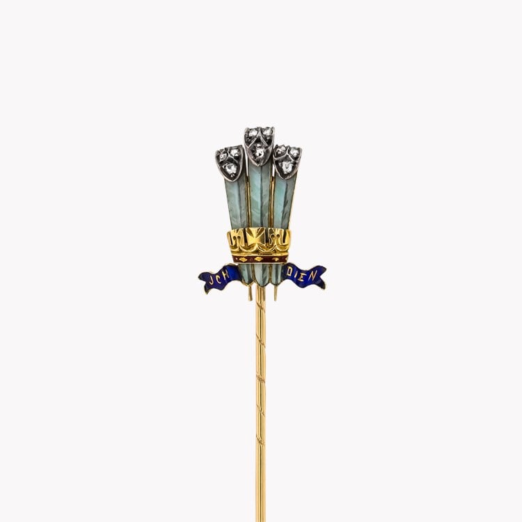 Prince of Wales Heraldic Badge Stick Pin Rose Cut, Claw Set_2