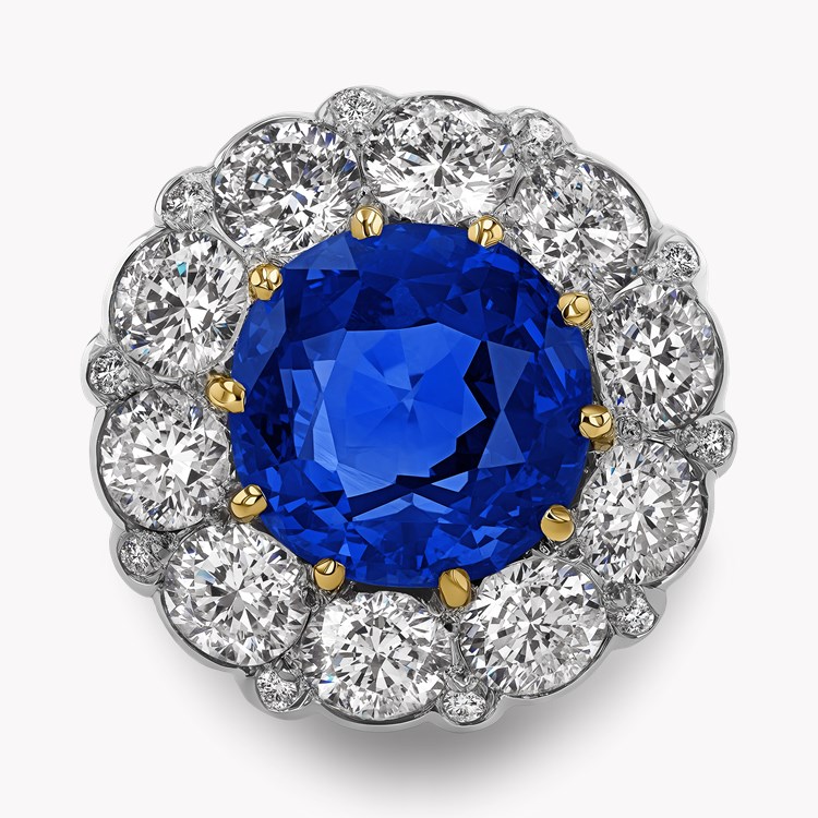 Victorian Inspired Sri Lankan Sapphire & Diamond Ring Square Cushion & Brilliant Cut, Claw Set_2