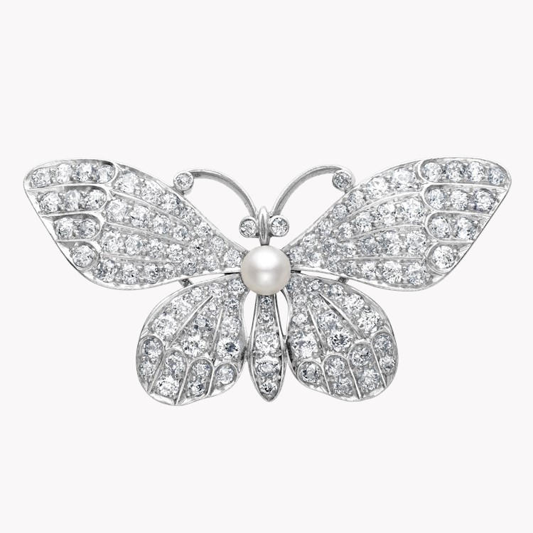 Edwardian Diamond and Pearl Butterfly Brooch