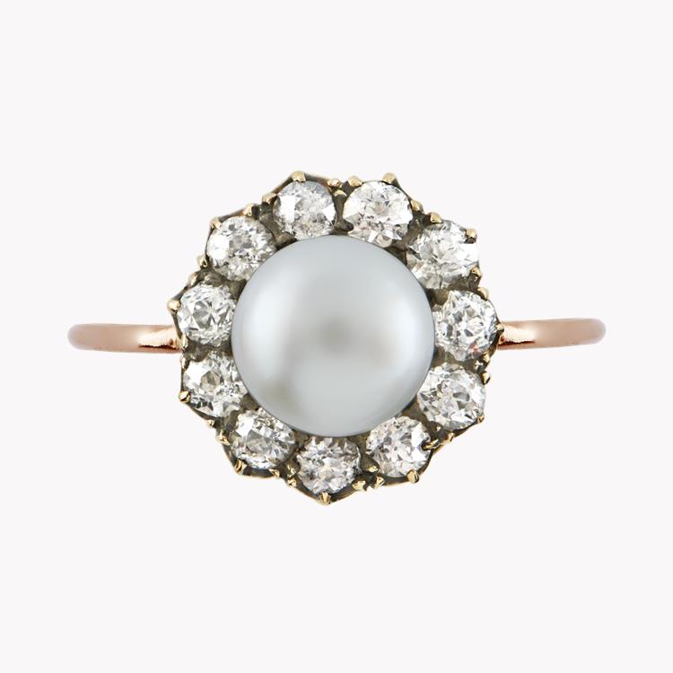 Victorian Natural Pearl Ring Natural Pearl Cluster Ring, with Diamond Surround_2