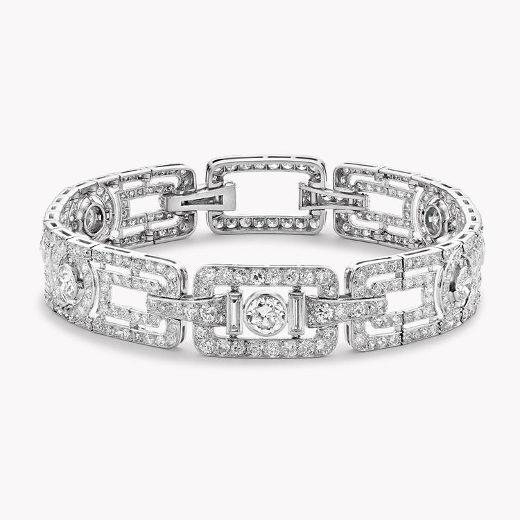 Art Deco Diamond Bracelet  in Platinum Baguette & Old Cut Diamond Panel Bracelet_1