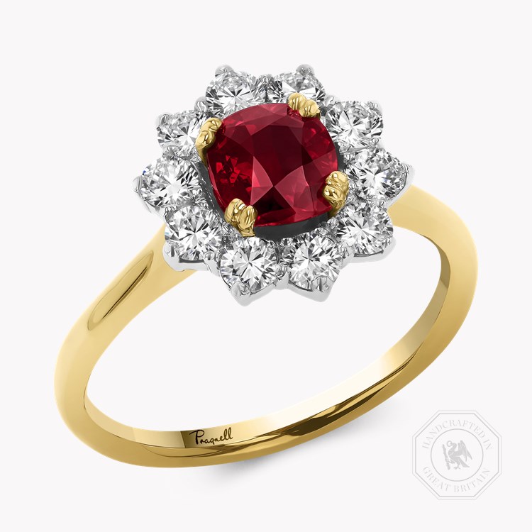 Cushion Cut 1.15ct Mozambique Ruby and Diamond Cluster Ring Cushion modern cut, Claw set_1