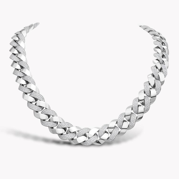 Cuba Small Chain Diamond Necklace 10.45CT in White Gold Brilliant Cut, Pavé Set_1