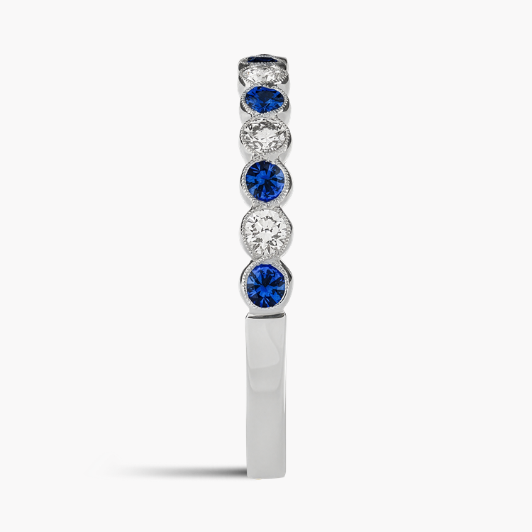 Brilliant Cut 0.35ct Sapphire and Diamond Half Eternity Ring Brilliant Cut, Millegrain Set_4