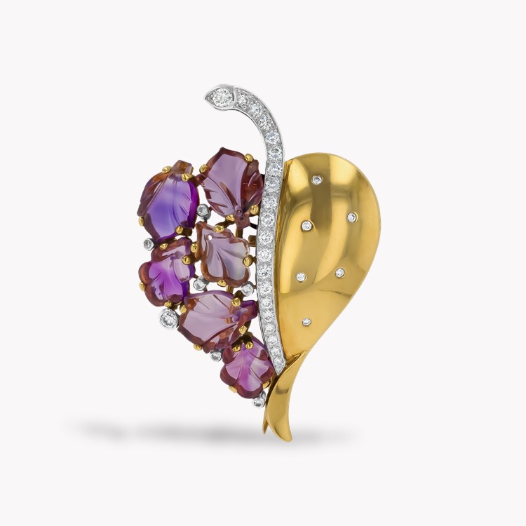 Retro Cartier Amethyst and Diamond Leaf Brooch