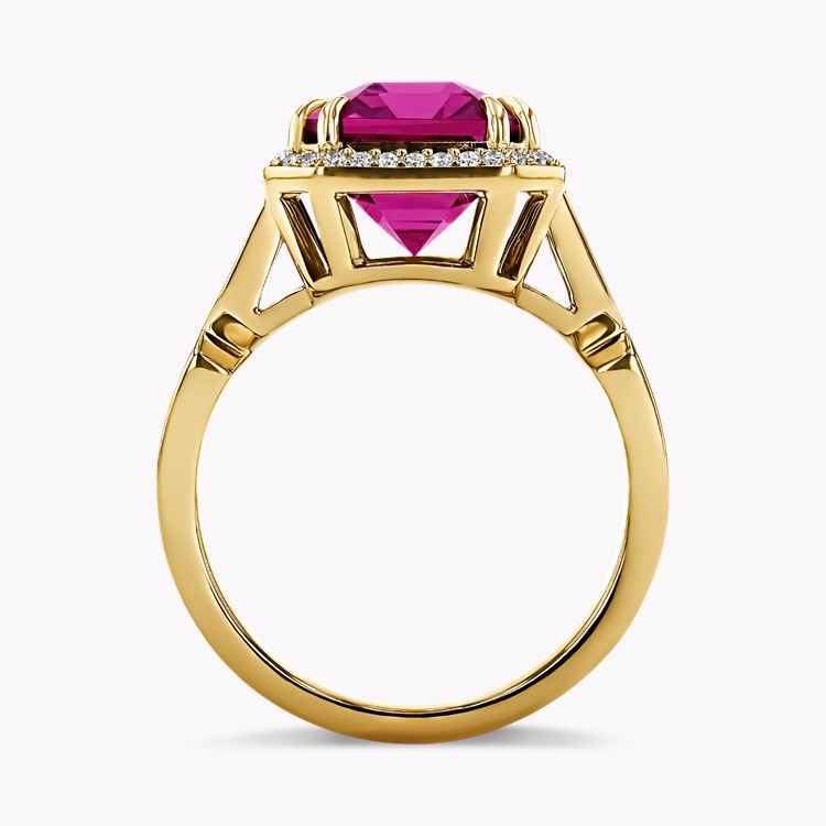 Pink Tourmaline and Diamond Ring Emerald Cut, Four Claw Set_3