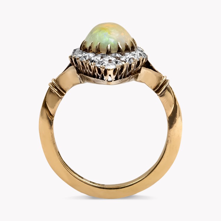 Edwardian Cabochon Cut Opal and Diamond Navette Cluster Ring Cabochon Cut, Claw Set_3