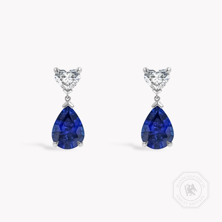 Pearshape 2.37ct Sapphire and Heart Diamond Drop Earrings Pear & Heart Cut, Claw Set_1