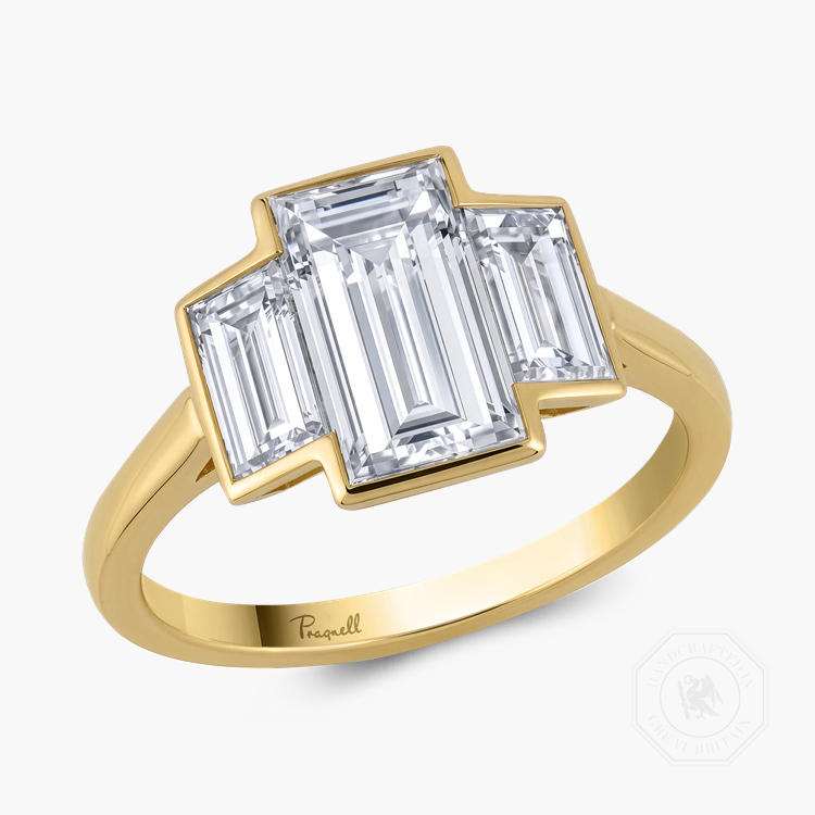 Kingdom 3.05ct Natural Diamond Three Stone Ring Baguette Cut, Rubover Set_1