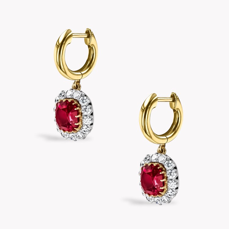 Cushion Cut 2.89ct Pink Spinel and Diamond Cluster Earrings Cushion modern cut, Claw set_3