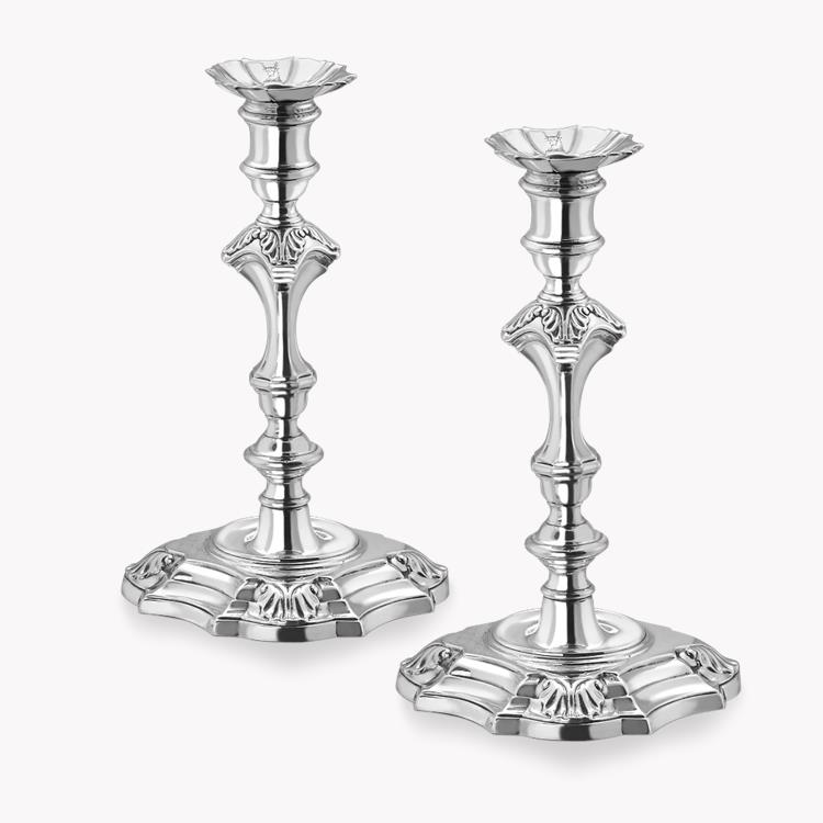 Silver George II Pair of Candlesticks Peter Taylor, 1754 Hallmarked London_1