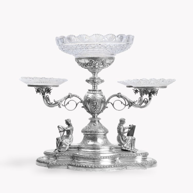 Silver Table Centrepiece with Cut Glass Dishes _1