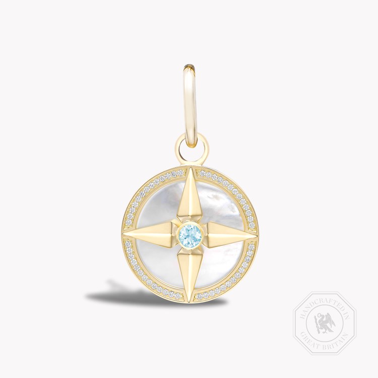 Aquamarine (March) Mother of Pearl and Diamond Pendant Charm Brilliant Cut Rubover & Claw Set_1