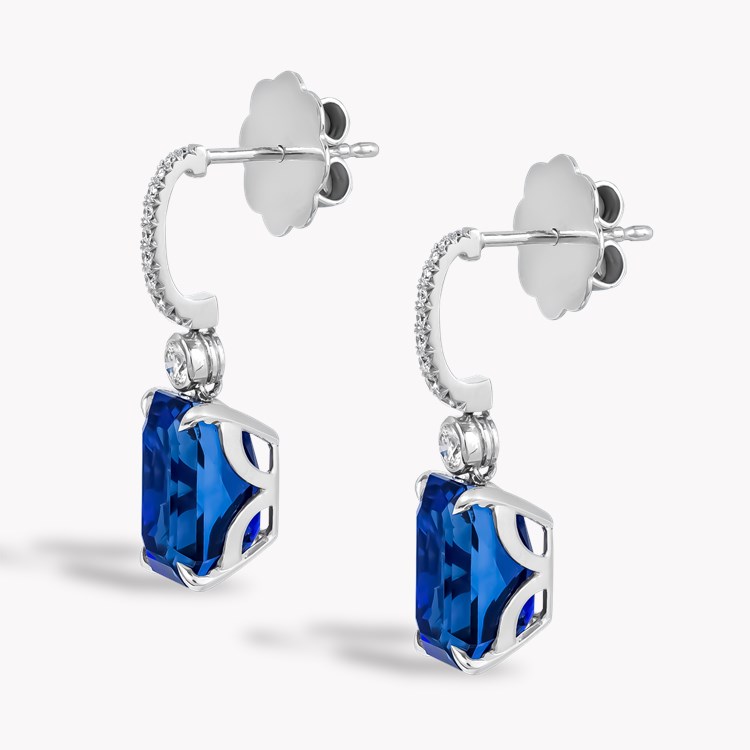 Masterpiece 13.37ct Sri Lankan Sapphire and Diamond Drop Earrings Emerald Cut, Claw Set_2