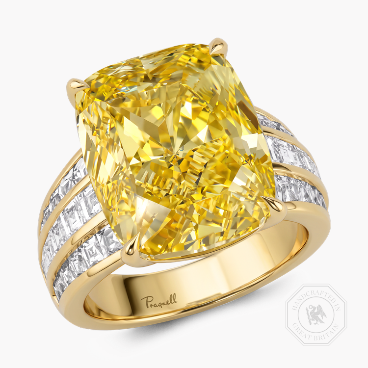 Masterpiece Manhattan 14.15ct South African Fancy Vivid Yellow Diamond Ring Modern Cushion Cut, Claw Set_1