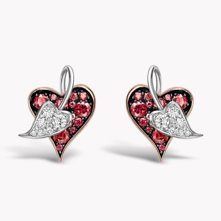 Entwined Hearts Ruby and Diamond Stud Earrings 0.47CT in Rose and White Gold Brilliant cut, Claw set_1