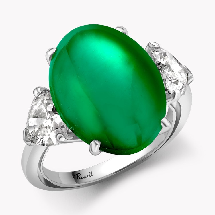 Jade and Heart Diamond Ring Oval Cabochon and Heart Cut, Claw Set_1