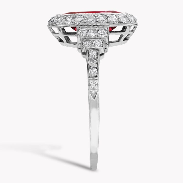 Edwardian 1.87ct Burma Ruby and Diamond Cluster Ring Oval Cut, Millegrain Set_4
