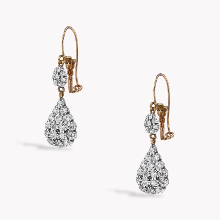 Victorian Old Cut Diamond Cluster Drop Earrings Old European Cut, Pavé Set_2