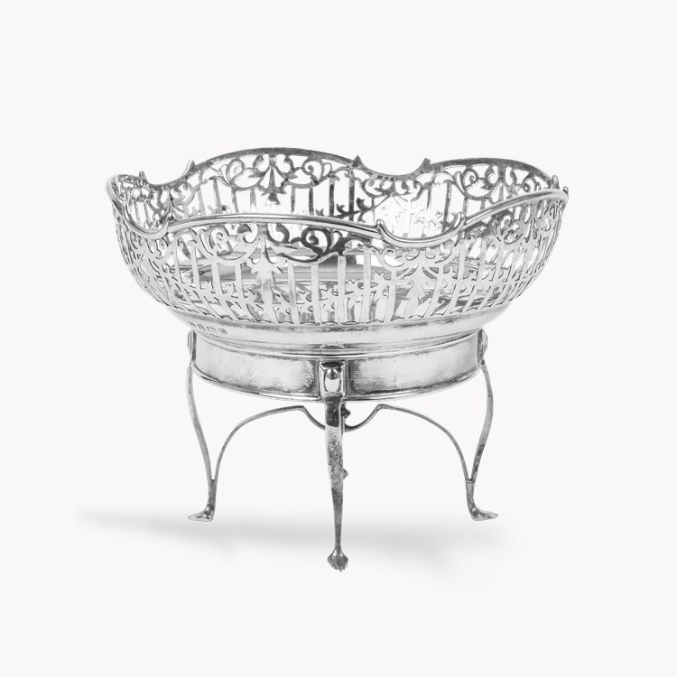 Silver Pierced Round Dish on Four Feet _2