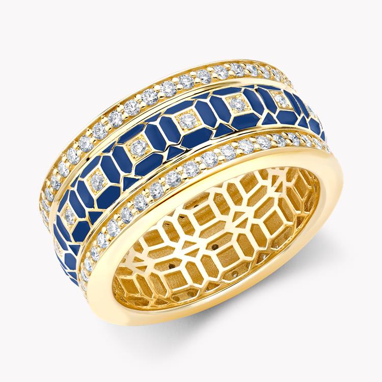 Revival Royal Blue Enamel and Diamond Ring  1.07ct in Yellow Gold Brilliant cut, Claw set_1