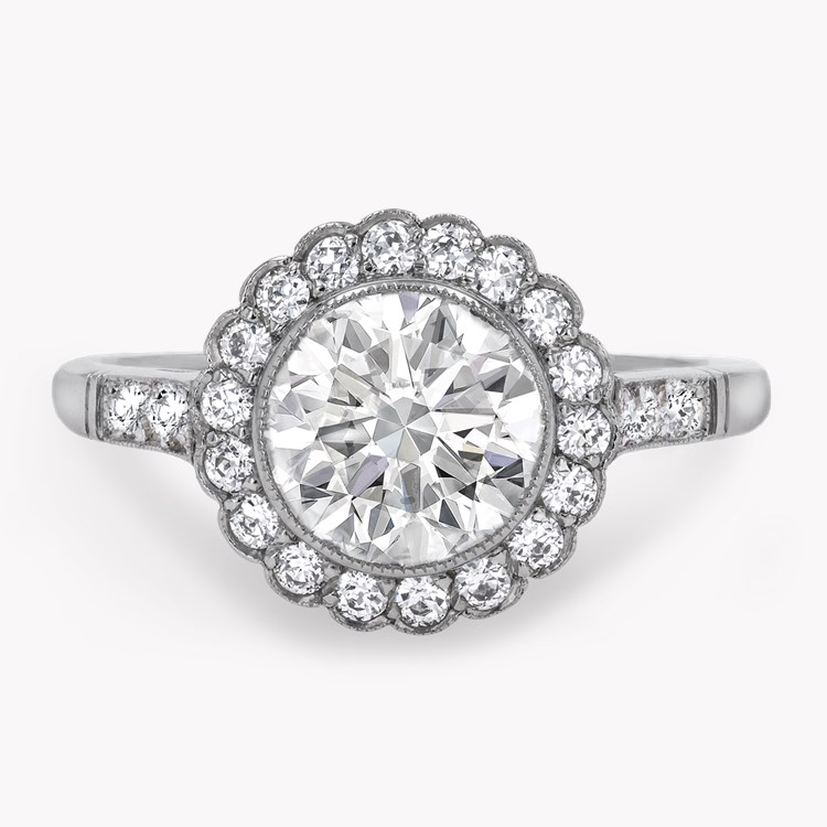 Old Cut 1.68ct Diamond Cluster Ring Old European Cut, Millegrain Set_2