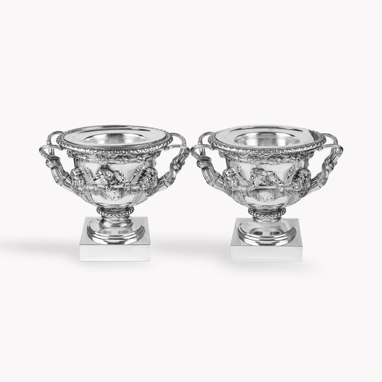 George IV Pair of Old Sheffield Silver Plated Warwick Vase Wine Coolers _1