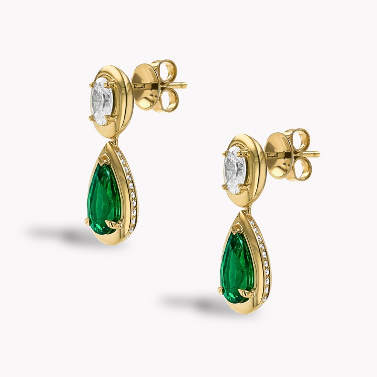 Skimming Stone Pear Shaped 2.62ct Emerald and Diamond Drop Earrings Pear Shape, Claw Set_2