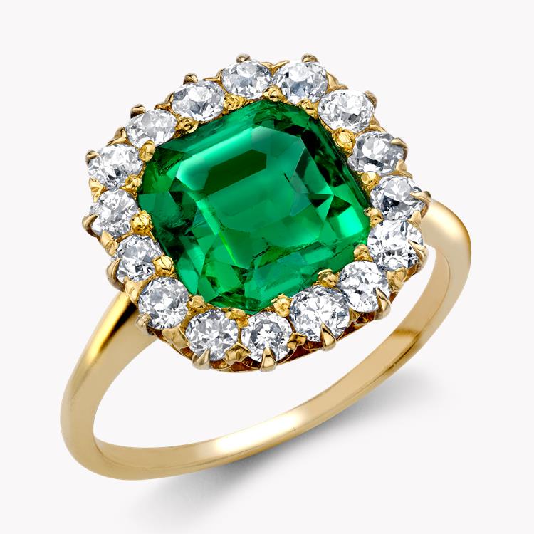Colombian Emerald & Diamond Ring 3.19CT in 18ct Yellow Gold Square and Old Cut, Claw Set_1