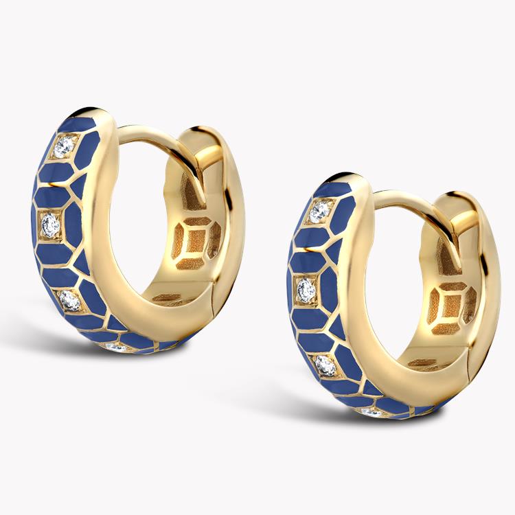 Revival Royal Blue Enamel and Diamond Earrings  0.14ct in Yellow Gold Brilliant Cut, Pave Set_2
