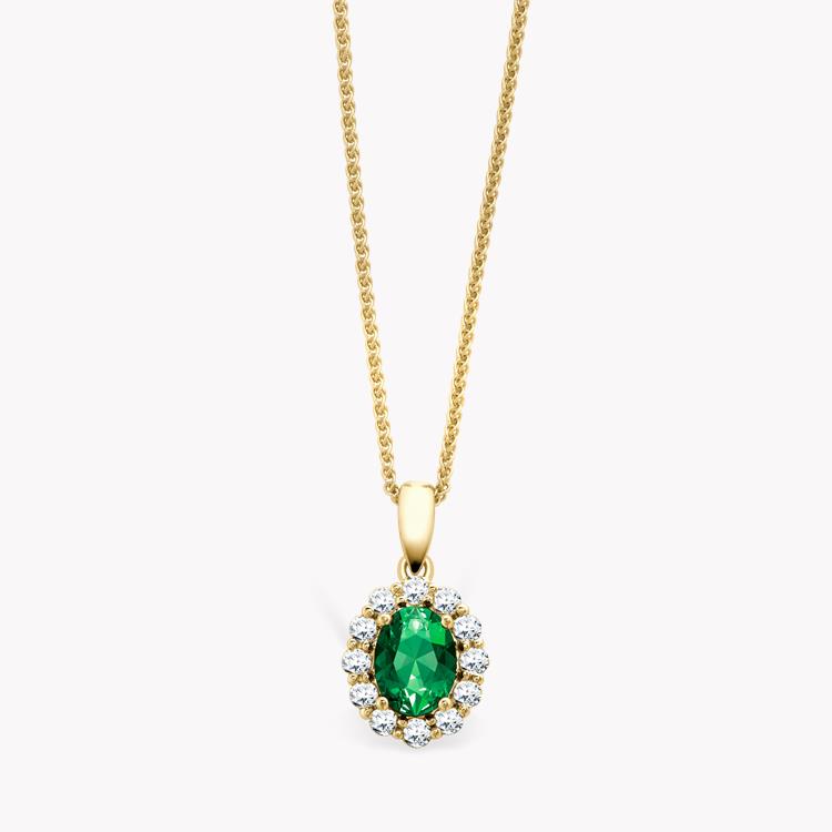 Emerald and Diamond Cluster Pendant 1.62CT in Yellow and White Gold Oval Cut, Claw Set_1