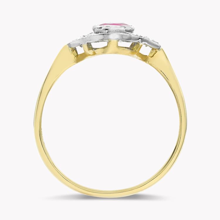 Edwardian Ruby & Diamond Lozenge Shaped Ring  in 18ct Yellow & White Gold Oval & Round Cut, Rubover Set_3