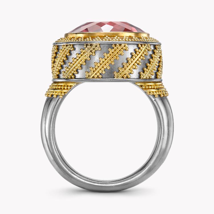 1980s Tourmaline Ring 15.70CT in Yellow Gold Cushion Cut Solitaire Ring, with Beaded Surround_3