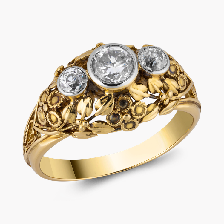Art Nouveau Old Cut Diamond Three Stone Ring Old Cut, Rubover Set_1