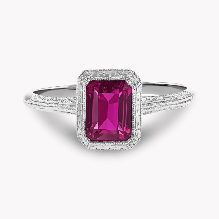 Antique Inspired 1.41ct Burma Ruby Solitaire Ring Emerald Cut, Millegrain Set_2