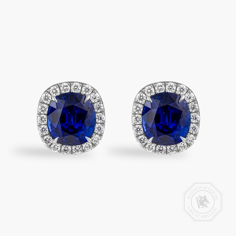 Cushion Cut 6.04ct Madagascan Sapphire and Diamond Earrings Modern Cushion & Brilliant Cut,  Claw Set_1