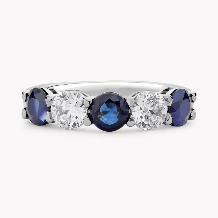Five Stone Sapphire and Diamond  Ring Round Brilliant Cut, Claw Set_2