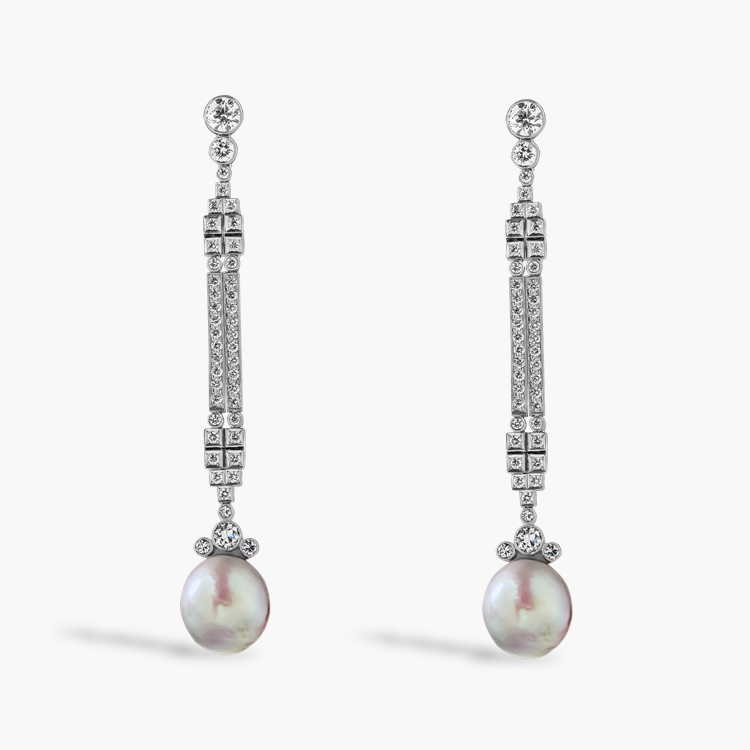 Natural Pearl and Brilliant Cut Diamond Drop Earrings Brilliant Cut, Rubover Set_1