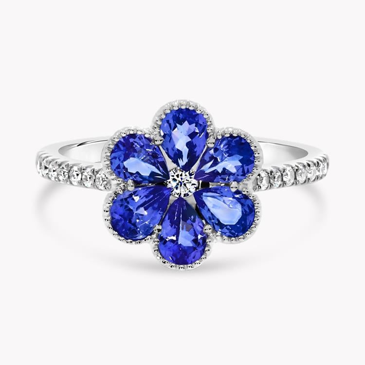 Flourish Tanzanite Ring 1.21CT in 18CT White Gold Pear Shape with Diamond Shoulders_1