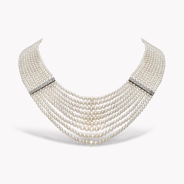 Edwardian Pearl and Diamond Collar Natural Pearl Nine Row Collar, with Diamonds_1