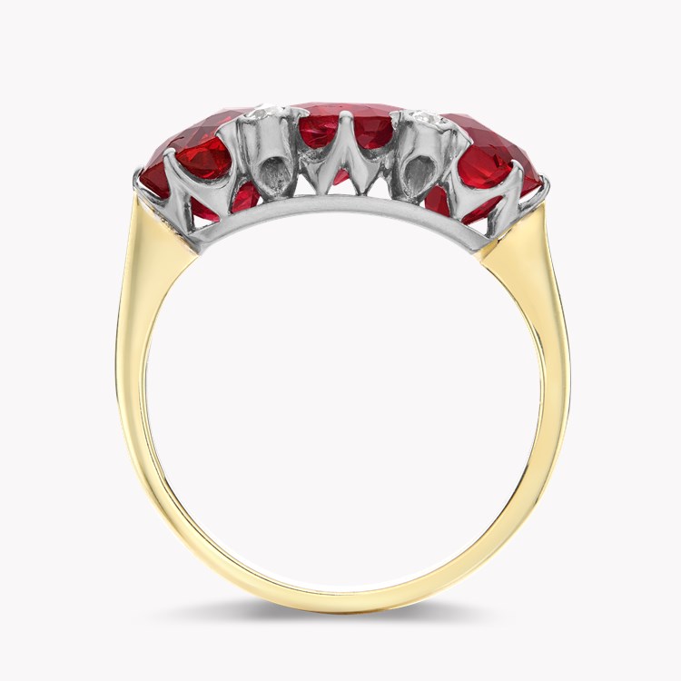 Victorian 5.22ct Burmese Ruby and Diamond Seven Stone Ring Cushion Antique Cut, Claw Set_3