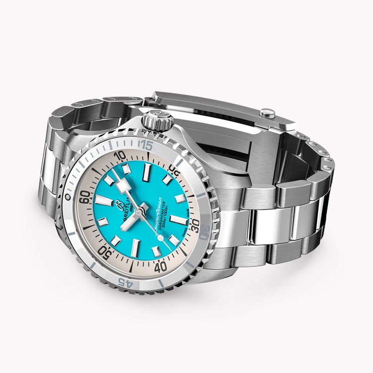 Breitling Superocean 36mm, Turquoise Dial, Baton Numerals_4