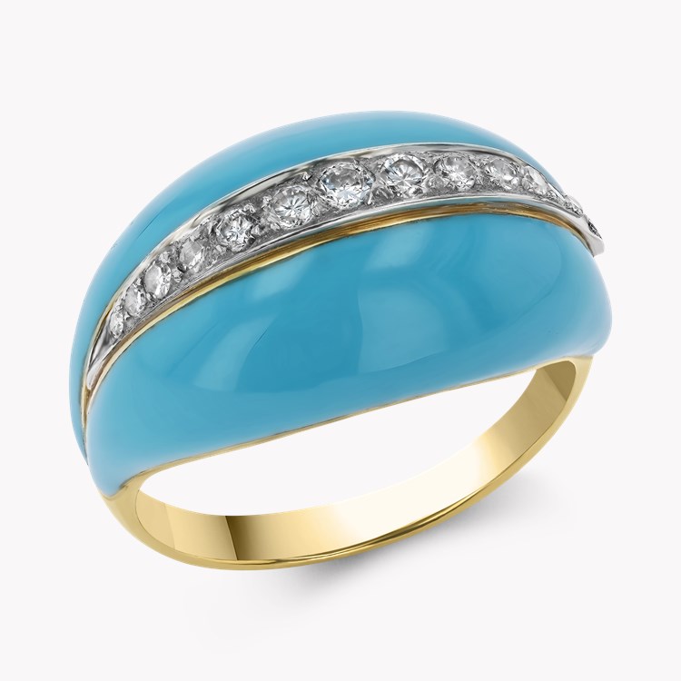 Enamel and Diamond Bombe Ring Single Cut, Grain set_1