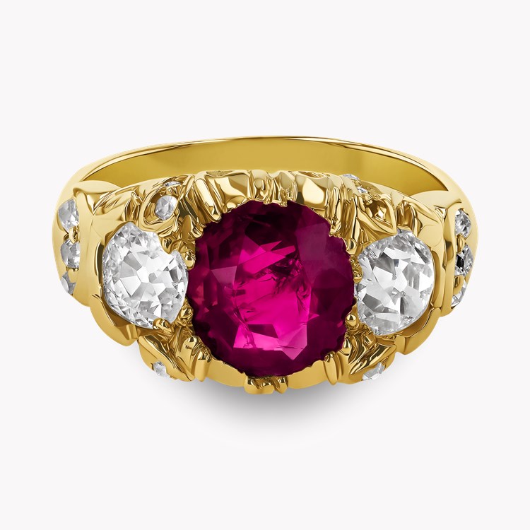 Victorian Burma Ruby and Diamond Three Stone Ring Oval Cut, Claw Set_2
