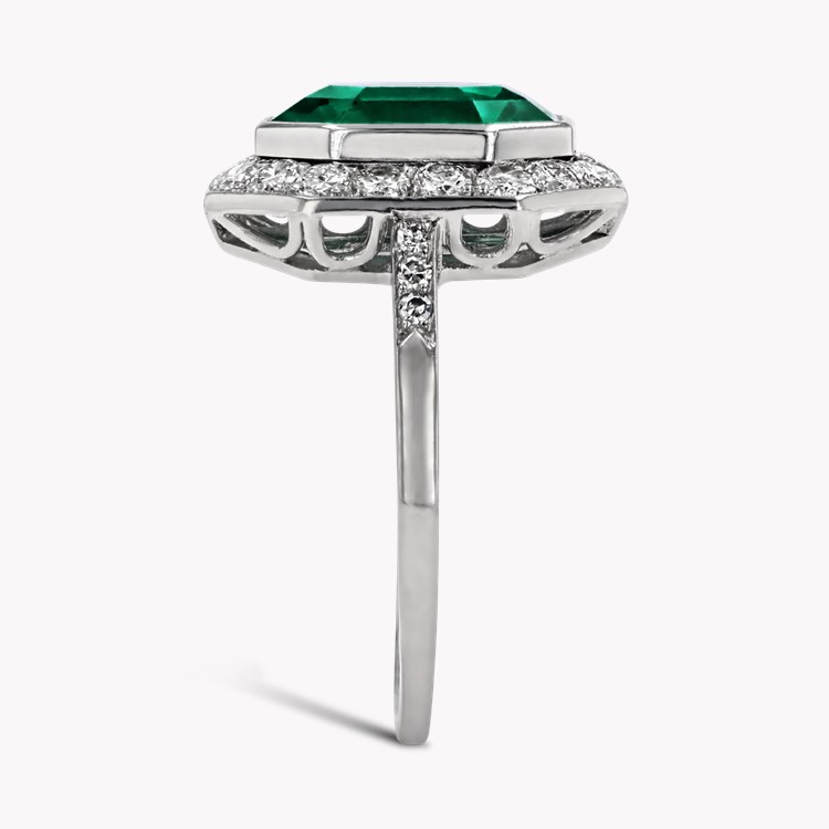 Art Deco 3.80ct Muzo Emerald and Diamond Cluster Ring Octagonal Cut, Rubover Set_4