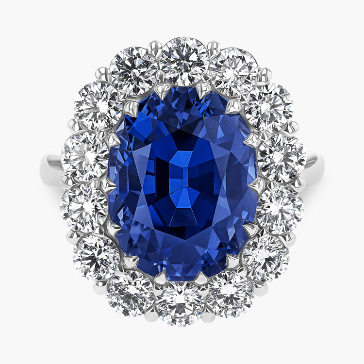 Masterpiece 9.32ct Sri Lankan Sapphire and Diamond Cluster Ring Oval & Round Brilliant Cut, Claw Set_2