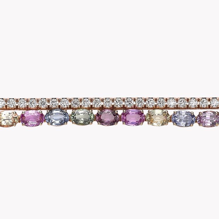 Rainbow Fancy Sapphire and Diamond Two Row Bracelet  16.37CT in Rose Gold Oval Cut, Claw Set_3