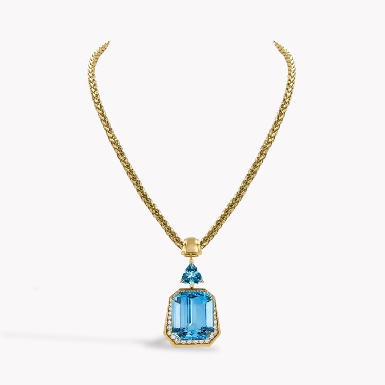Masterpiece 44.77ct Lukusuzi Aquamarine and Diamond Pendant Emerald & Trillion Cut, Claw Set_2
