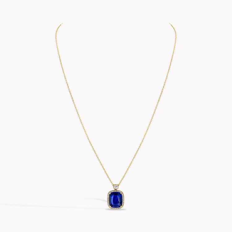 Cushion Cut 5.19ct Sapphire and Diamond Cluster Pendant Cushion modern cut, Claw set_2