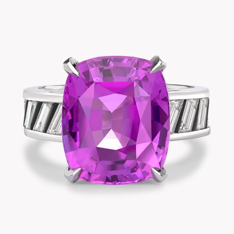 Masterpiece Cushion Cut Sri Lankan Pink Sapphire Ring 11.07CT in Platinum Unheated with a Diamond & Black Jade Band_2
